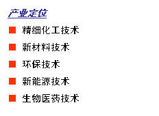 文本框: 產(chǎn)業(yè)定位
■ 精細(xì)化工技術(shù)
■ 新材料技術(shù)
■ 環(huán)保技術(shù)
■ 新能源技術(shù)
■ 生物醫(yī)藥技術(shù)
